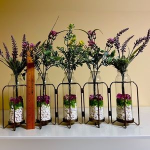 Farmhouse vintage metal and glass plant propagation floral arrangement